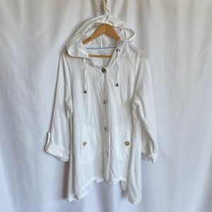 Sigrid Olsen Women's Lagenlook White Linen Hooded Button Jacket Size XL EUC